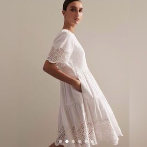ME+EM Swing Dress Ruffle Eyelet White Cottagecore Cotton UK 6 US 2 Baggy